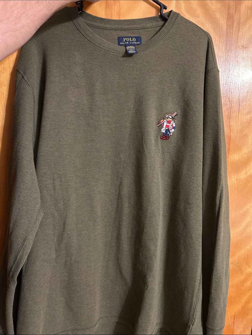Polo Ralph Lauren Olive Green Thermal Crewneck with Bear Patch